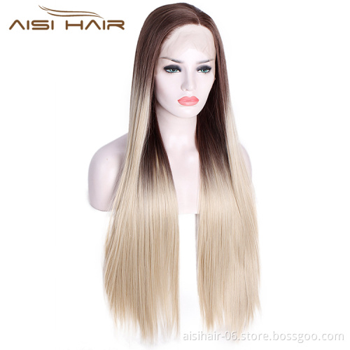 Aisi Hair 26 Inch Long Silky Straight Wig Ombre Blonde Dark Root Lace Frontal Wig Middle Part Front Lace Hair Wigs For Women